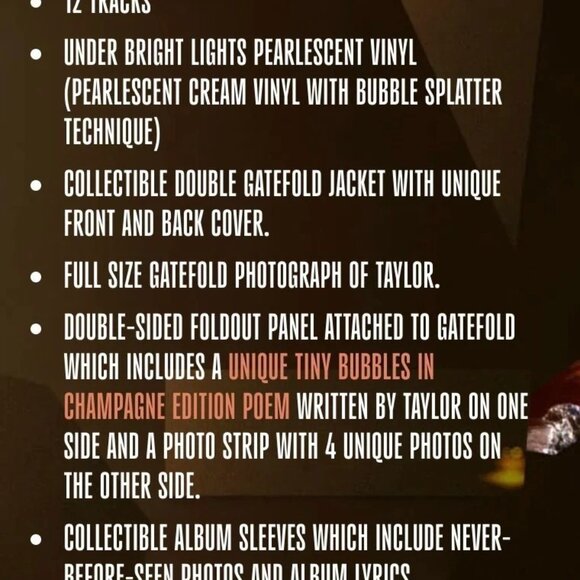 NEW Taylor Swift Life of a Showgirl Tiny Bubbles in Champagne Vinyl Limited Edi - Picture 3 of 3